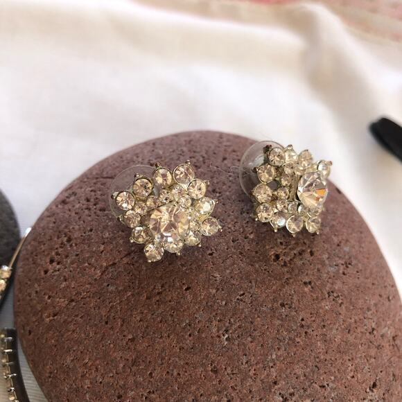 Bundle of 13 Earrings Silver tone Rhinestones Formal Prom Wedding Special Event - Picture 10 of 16